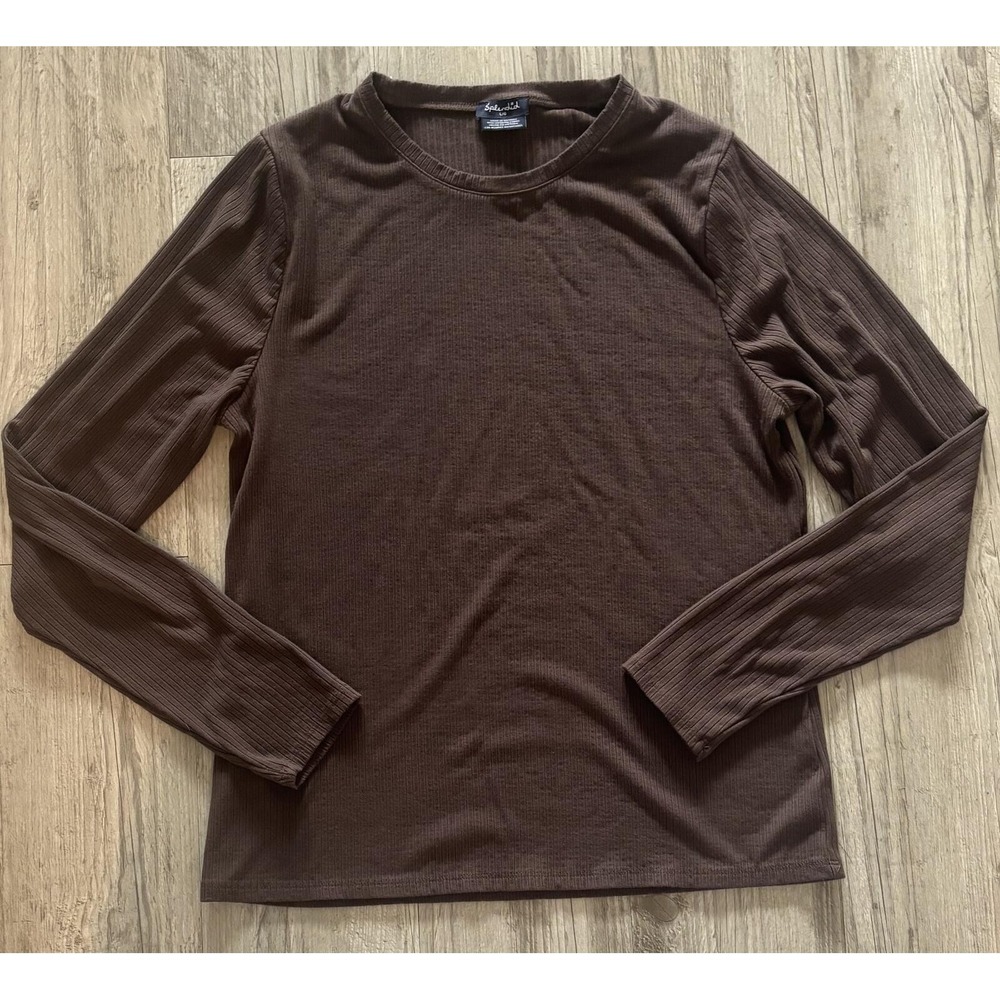 Splendid Brown Long Sleeve Ribbed Shirt Size L